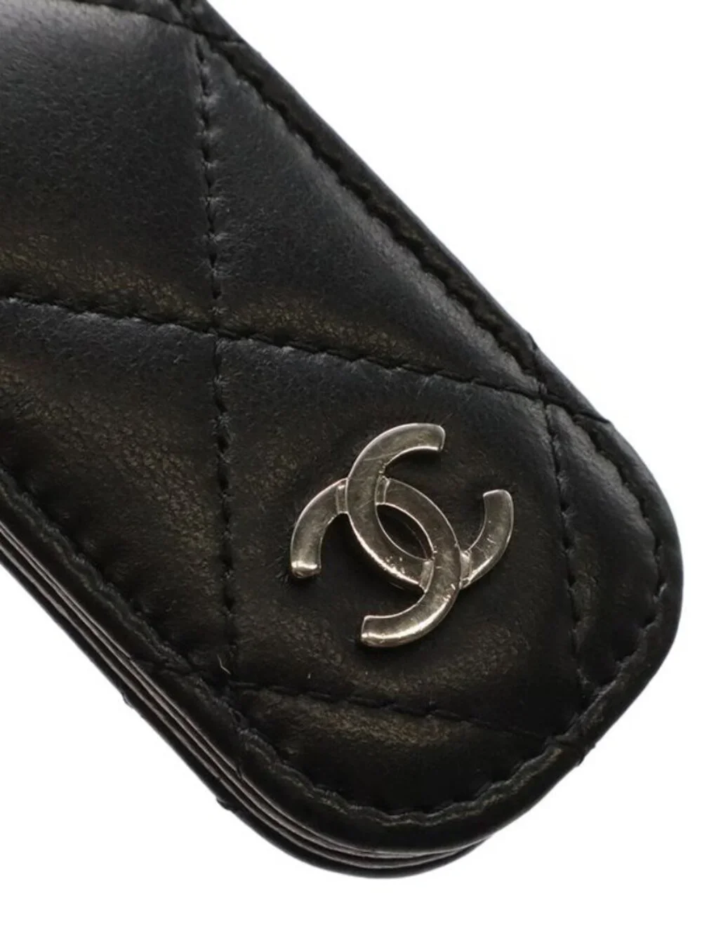 Chanel Quilted Coco Mark Money Clip Billfold Bill Lambskin Leather Black